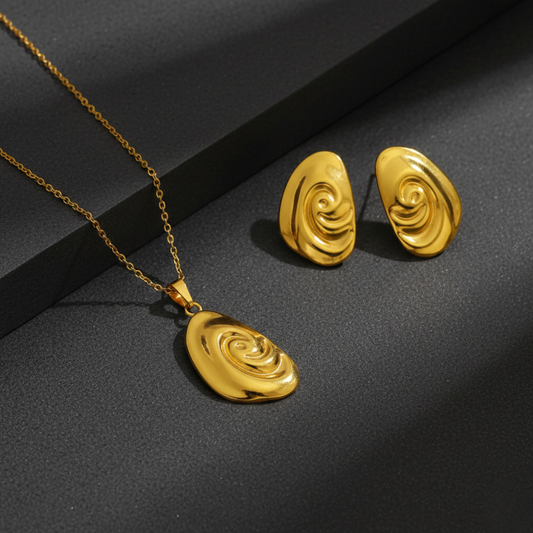 Abstract Swirl Pendant Necklace Set – Chic, Anti-Tarnish Stainless Steel Jewelry for Women