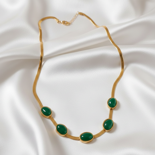 Oval Green Crystal Pendant Necklace Set With Bracelet