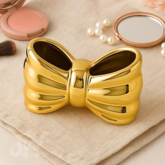 Elegant Bow Shaped Ceramic Organizer with Gold Finish