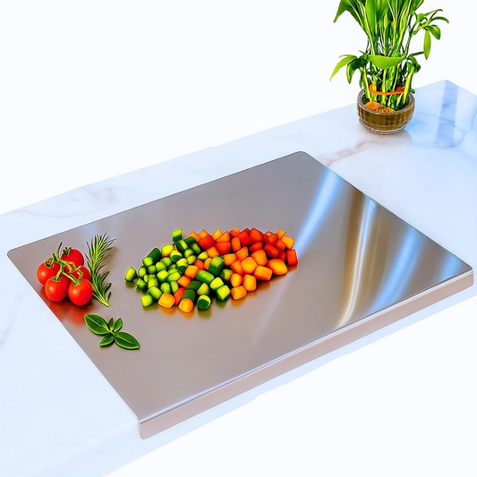 Stainless Steel Chopping Board with Built-in Groove (35 × 31 cm)