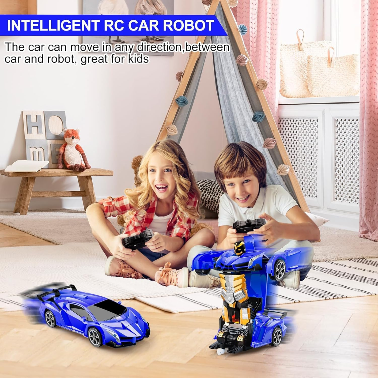 2-in-1 Transforming Remote Control Car Robot – One-Click Conversion with Rechargeable Battery