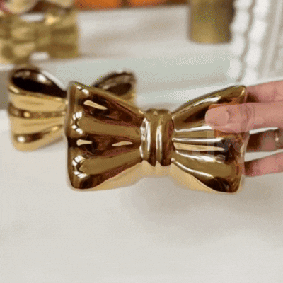 Elegant Bow Shaped Ceramic Organizer with Gold Finish