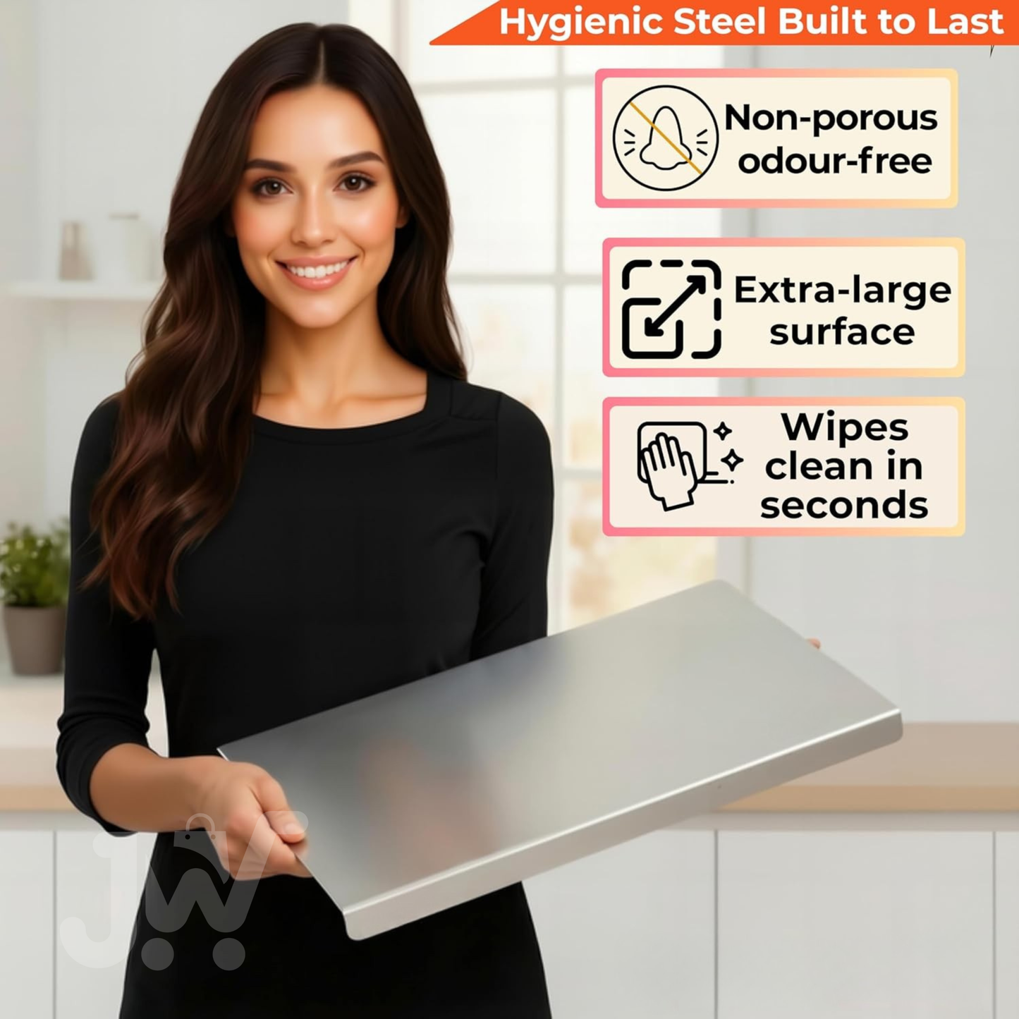 Stainless Steel Chopping Board with Built-in Groove (35 × 31 cm)