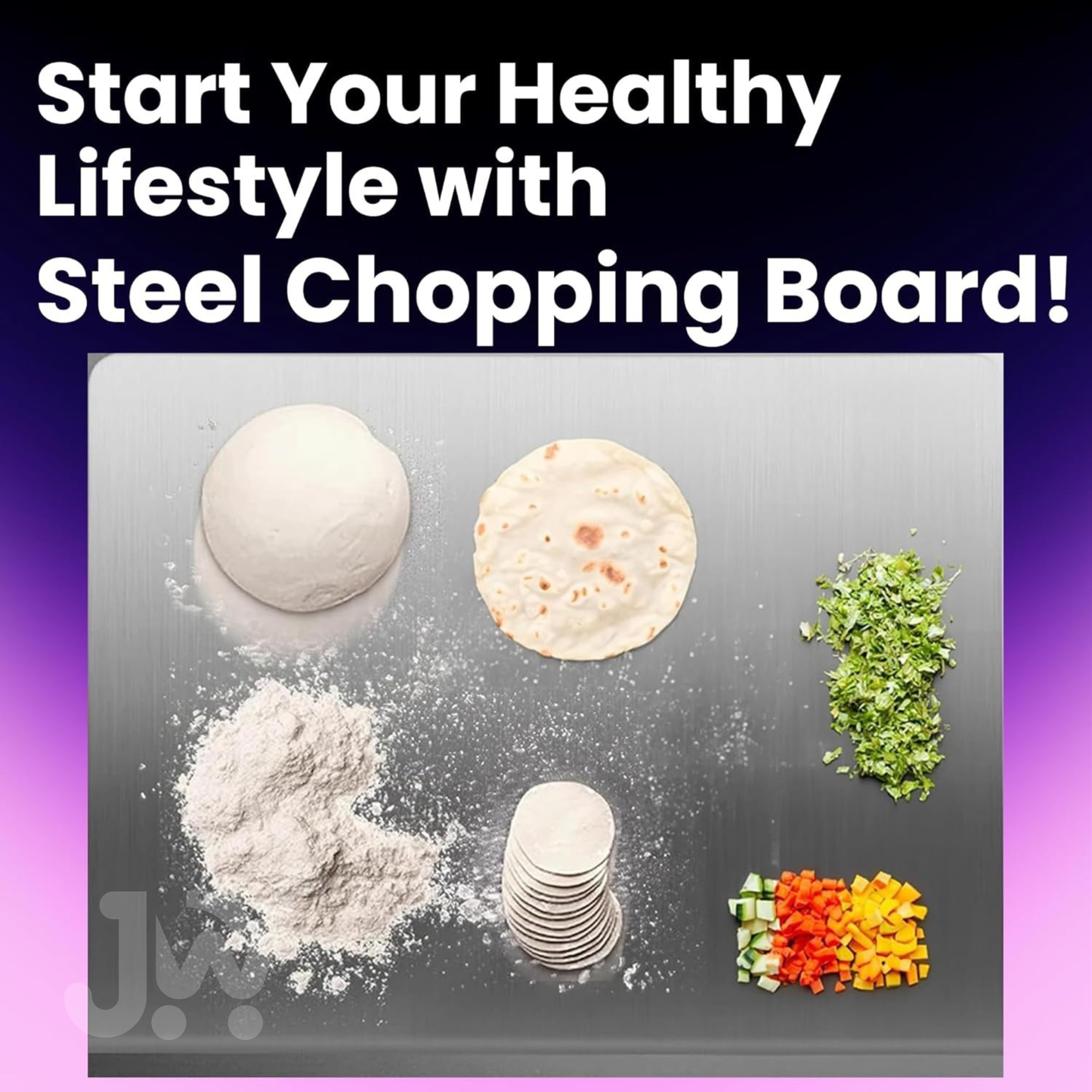 Stainless Steel Chopping Board with Built-in Groove (35 × 31 cm)