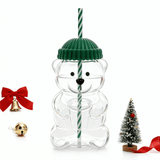 Cute Bear Shaped Glass Cup with Lid & Straw – Reusable Transparent Bear Tumbler for Coffee, Juice & Smoothies