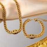 DD Logo Charm Necklace & Bracelet Set – Gold Plated Stainless Steel