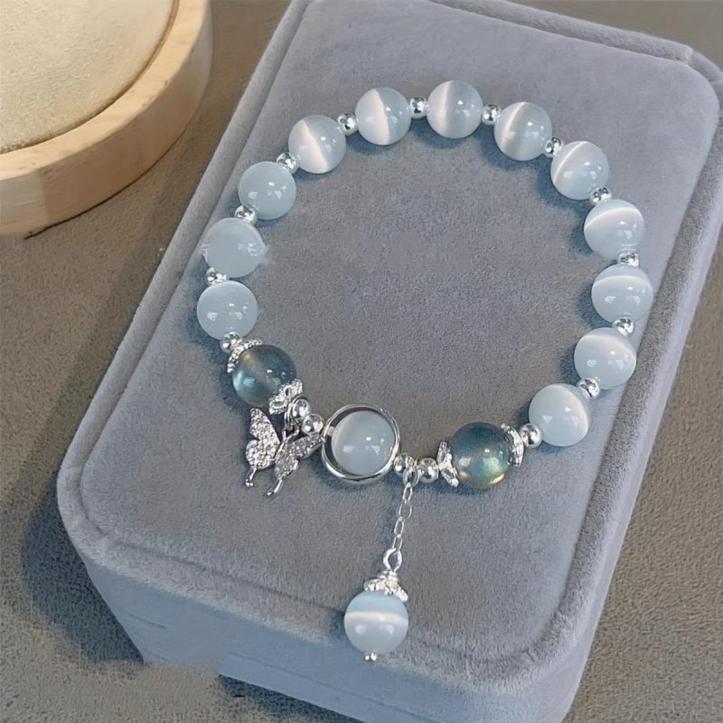 Grey Cat’s Eye Stone Star Butterfly Bracelet