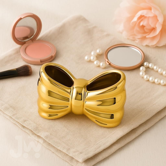 Elegant Bow Shaped Ceramic Organizer with Gold Finish