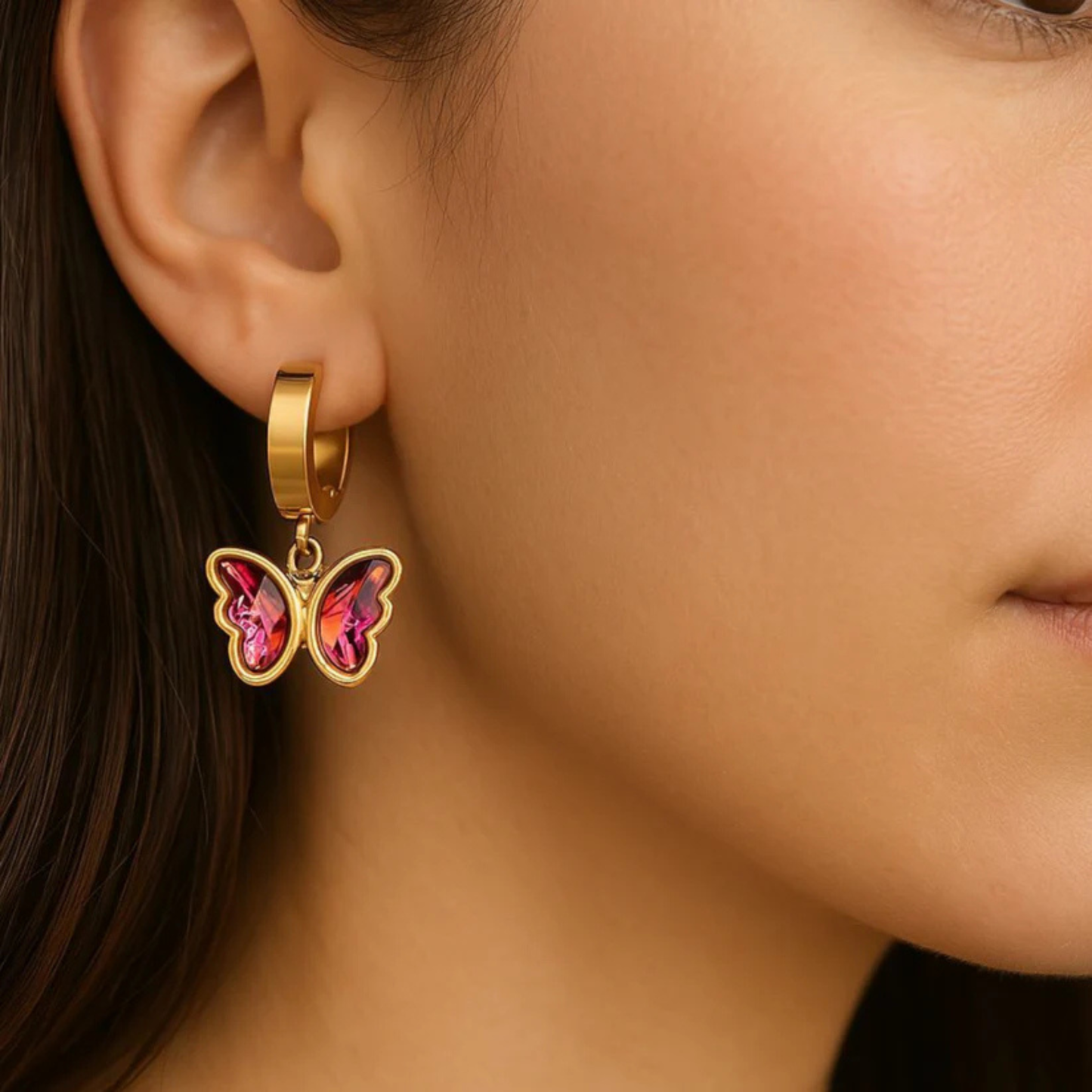 Butterfly hoop earrings