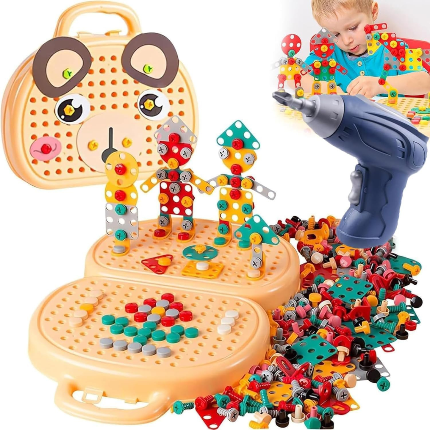 Creative Mosaic Drill Set – 203-Piece Drilling Toy with Screwdriver Tool