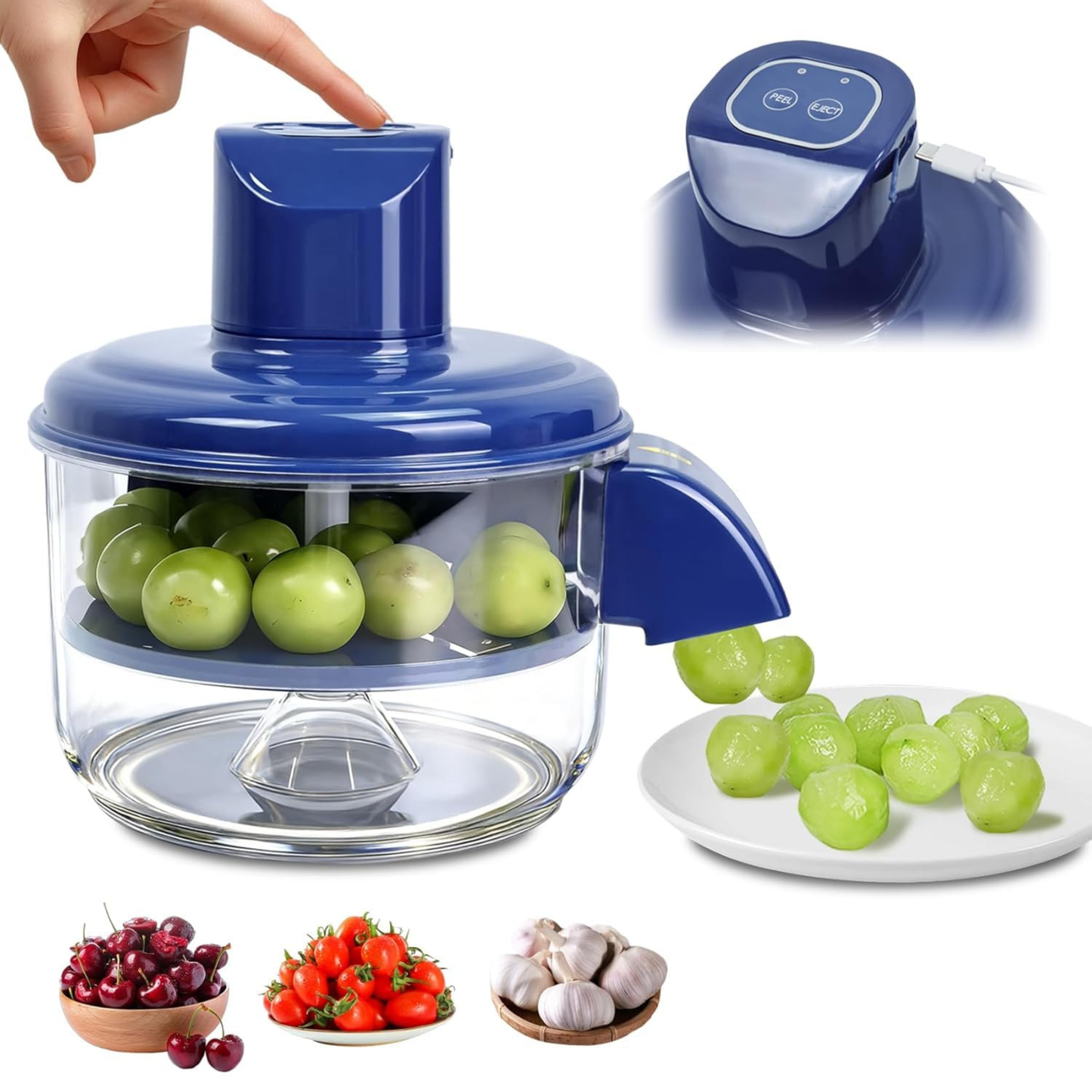 50W Electric Garlic & Small Fruit Peeler Machine – Automatic, Rechargeable, Food-Grade Stainless Steel Blades