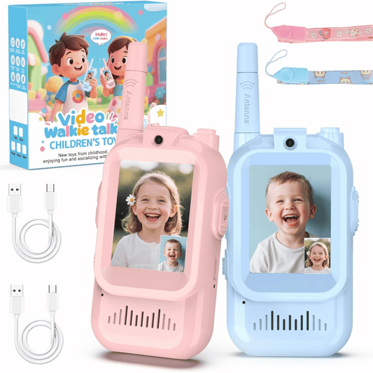 Kids Video Walkie Talkies with Screen Display – Voice Changer Toy Radios (Pink & Blue, Pair Set)