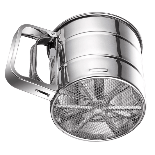 Stainless Steel Double Layer Flour Sifter with Hand Press Design