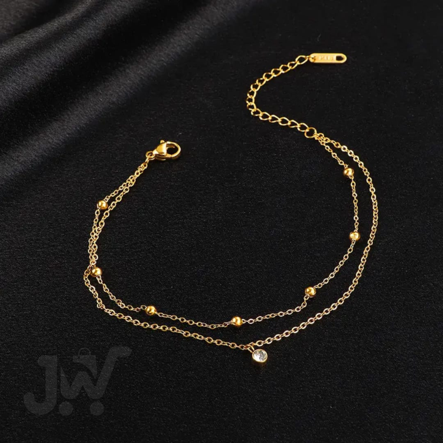 Double-Layered Diamond Pendant Anklet Stainless steel