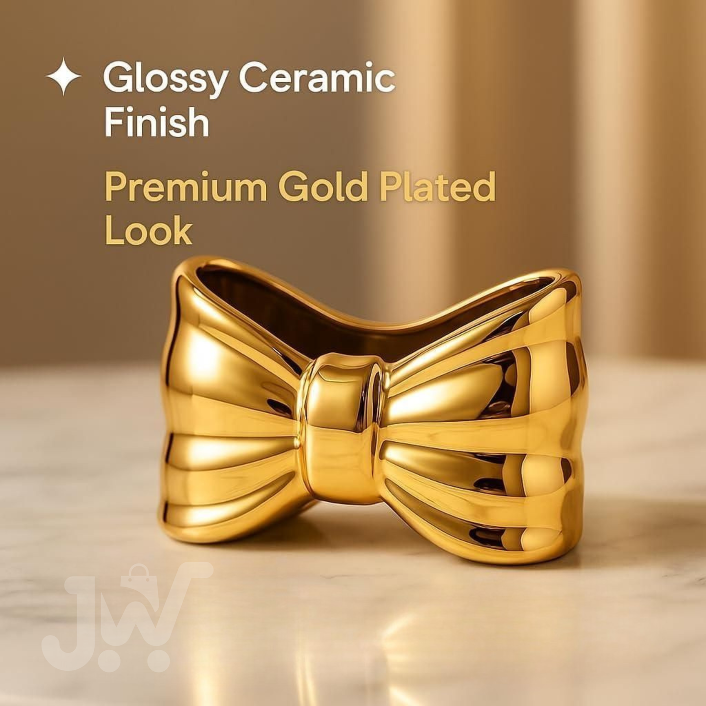 Elegant Bow Shaped Ceramic Organizer with Gold Finish