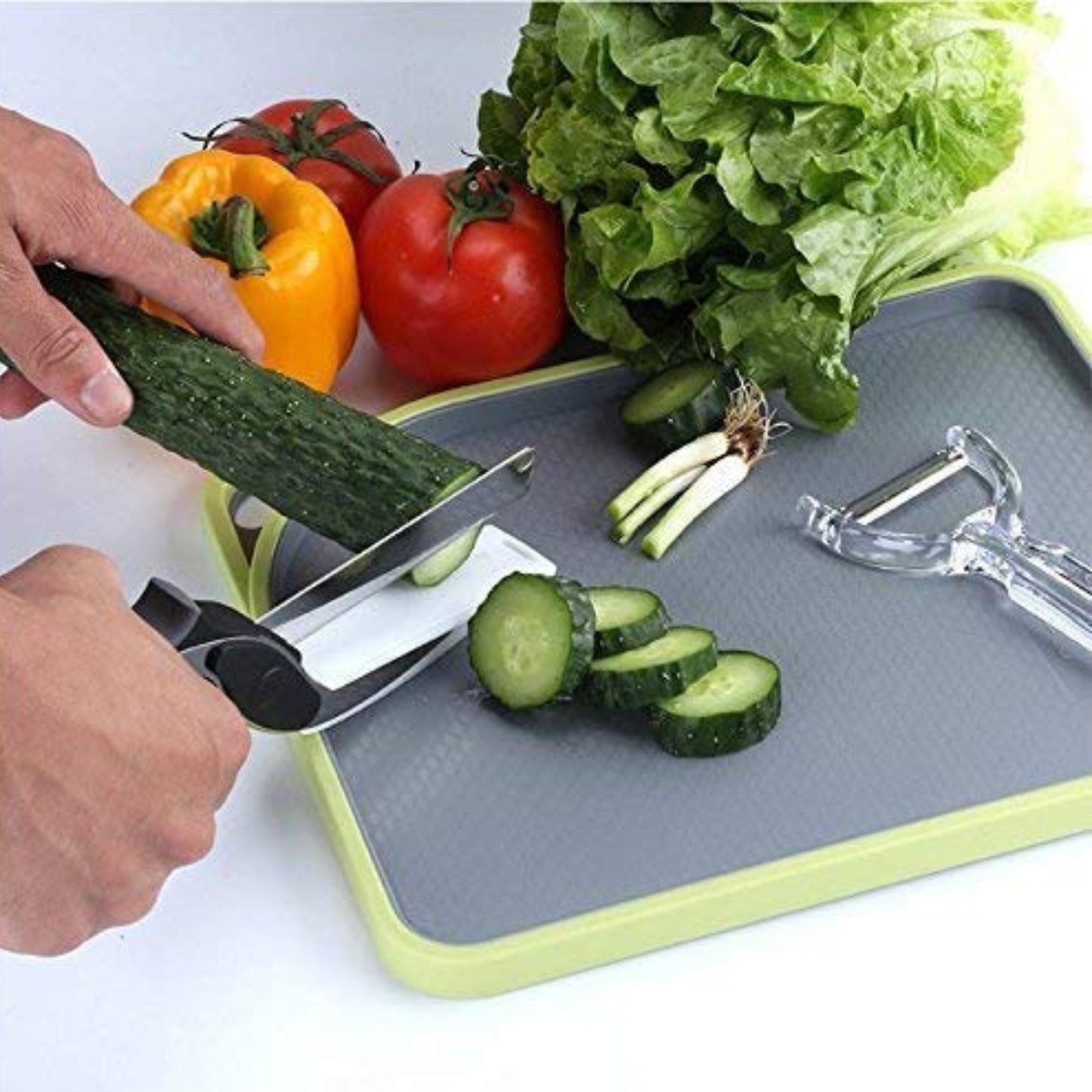 2-in-1 Steel Smart Clever Cutter – Kitchen Knife & Mini Chopping Board