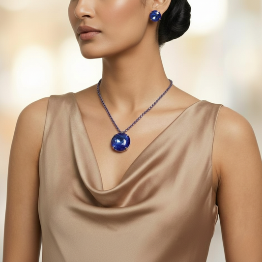 Gold Plated Blue Crystal Necklace & Earring Set