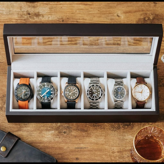 Wood Watch Box Organizer with Glass Display Top