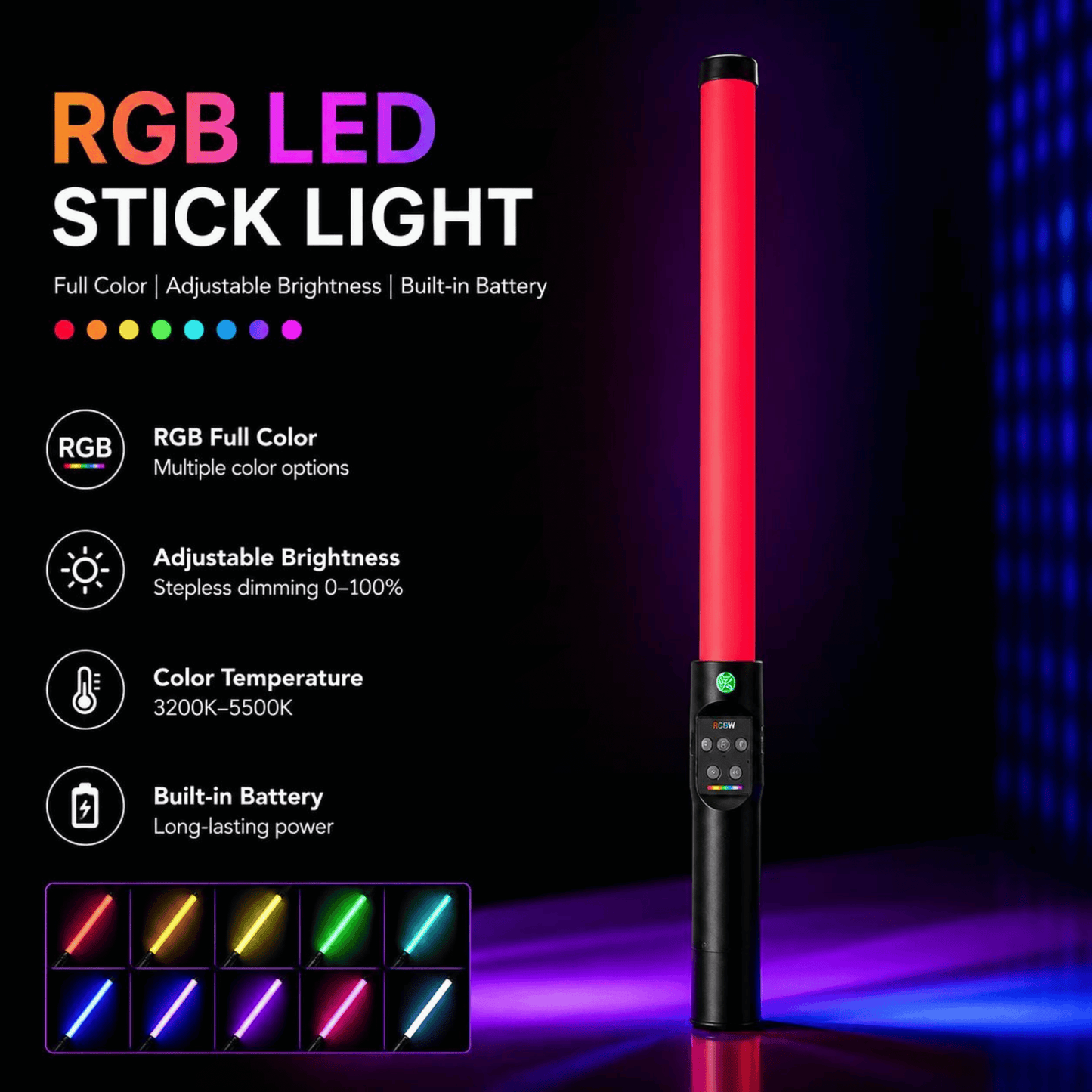 Rapid RGB Stick Light – Rechargeable Handheld LED Photography & Video Light