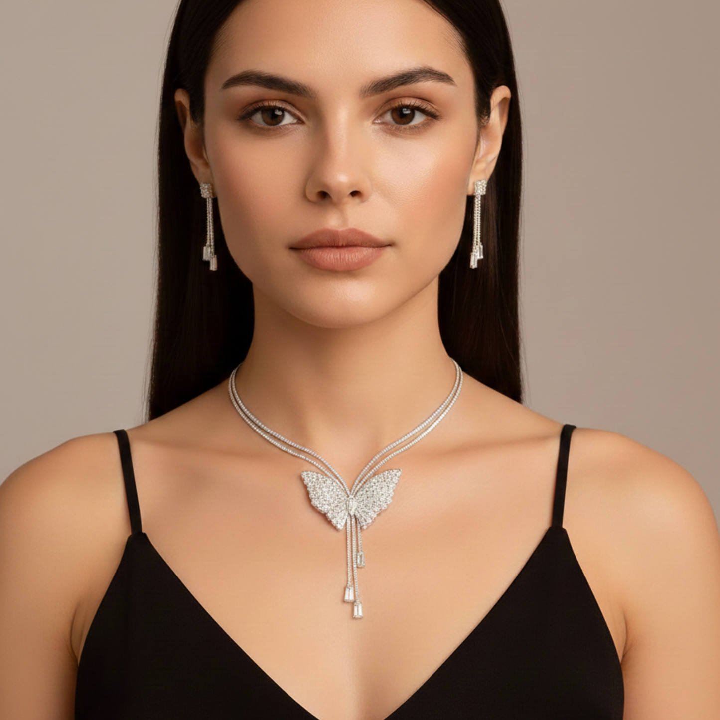 Butterfly Pendant Necklace with Earrings