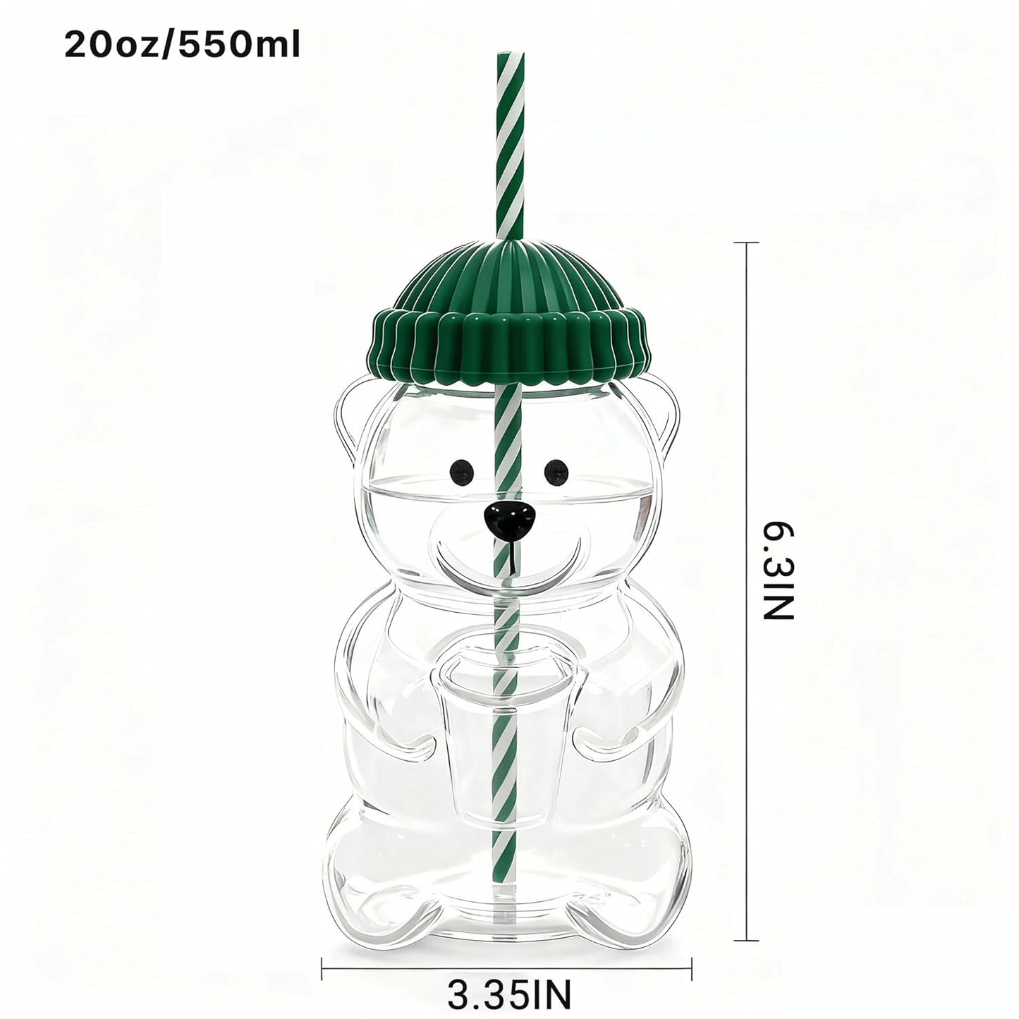 Cute Bear Shaped Glass Cup with Lid & Straw – Reusable Transparent Bear Tumbler for Coffee, Juice & Smoothies