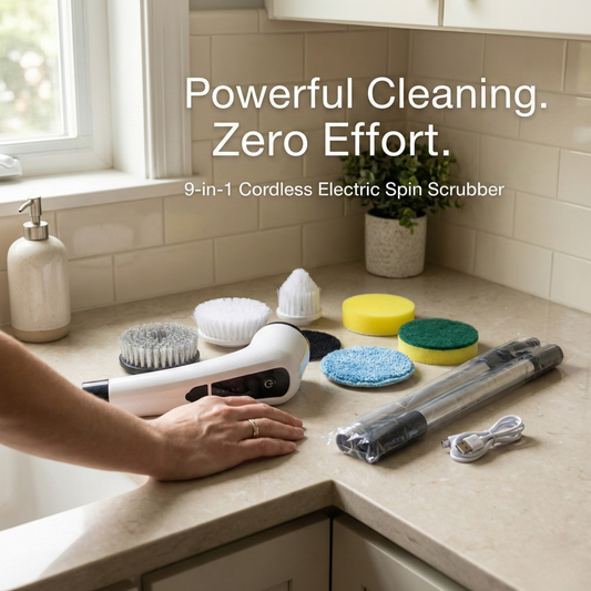 Electric Portable Cordless Spin Scrubber – 9-in-1 Rotating Cleaning Brush for effortless and versatile cleaning