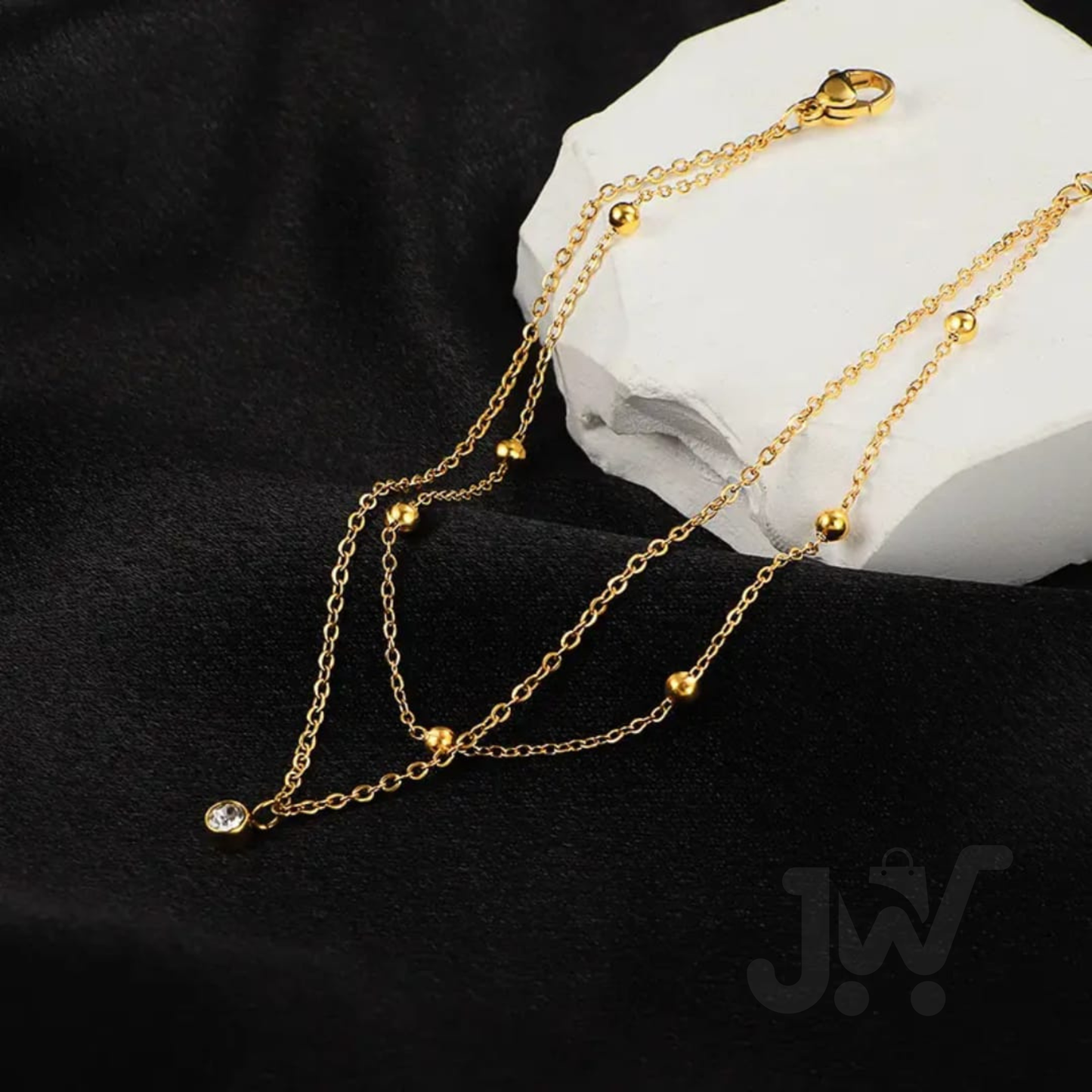 Double-Layered Diamond Pendant Anklet Stainless steel