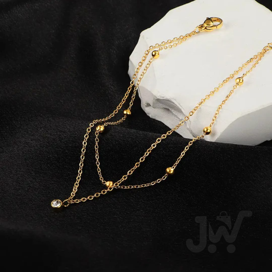 Double-Layered Diamond Pendant Anklet Stainless steel