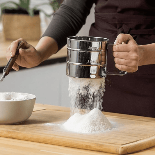 Stainless Steel Double Layer Flour Sifter with Hand Press Design
