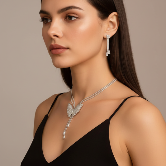 Butterfly Pendant Necklace with Earrings