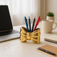 Elegant Bow Shaped Ceramic Organizer with Gold Finish