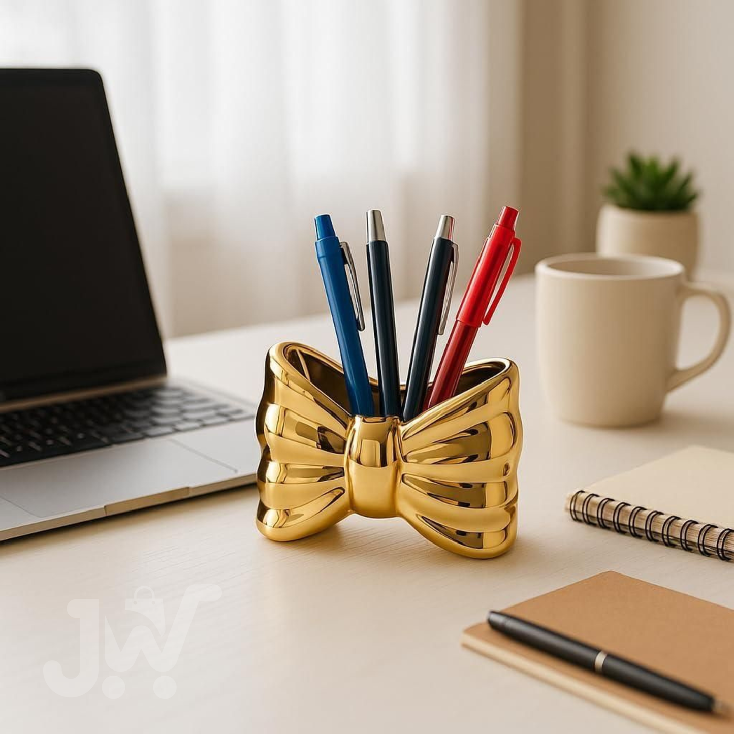 Elegant Bow Shaped Ceramic Organizer with Gold Finish