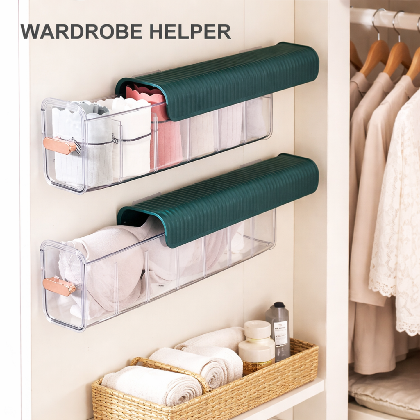 Clear Wall Mounted Drawer Organizer Transparent Underwear Panties Storage Box Punch-Free Multifunctional Storage Box For Clothes, Socks, Ties Wall Hanging Storage Box