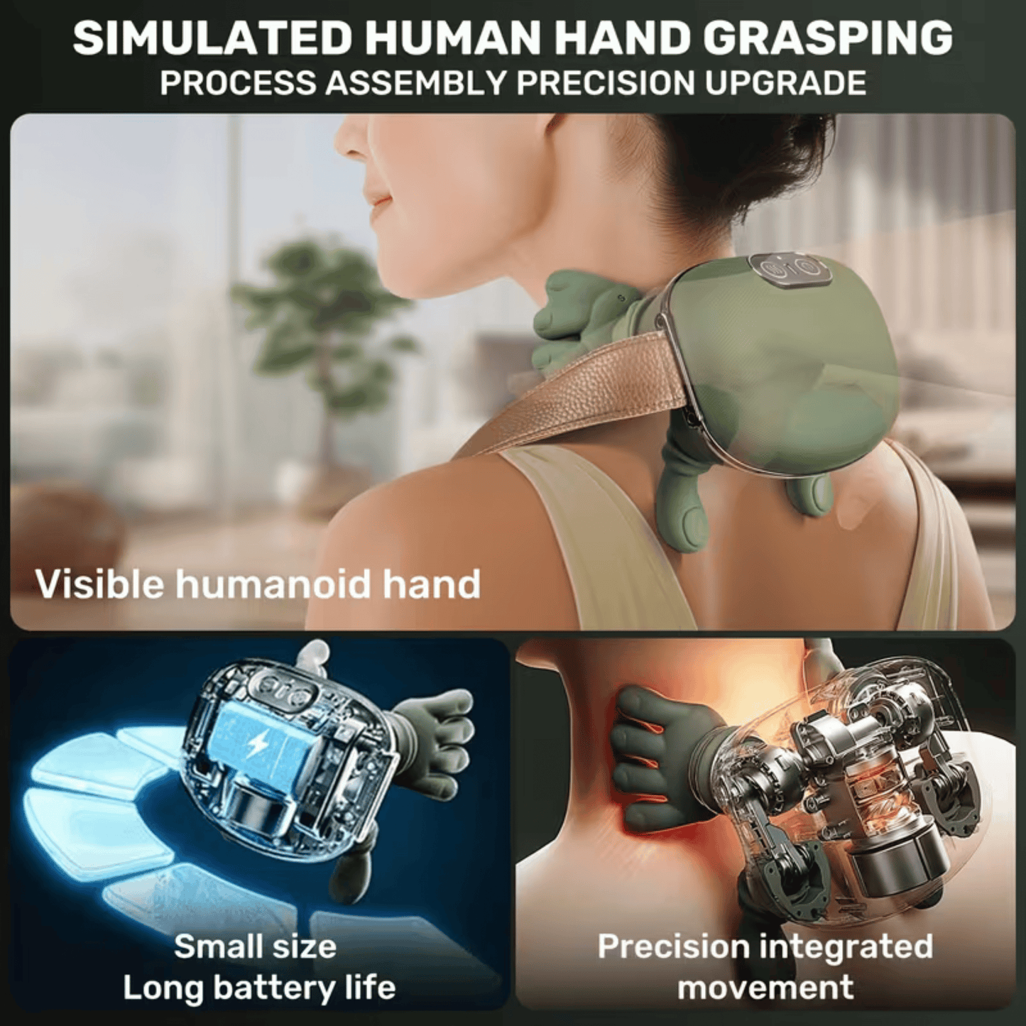 Bionic Heated Neck & Shoulder Massager – Wireless 4D Kneading Massage (Green)