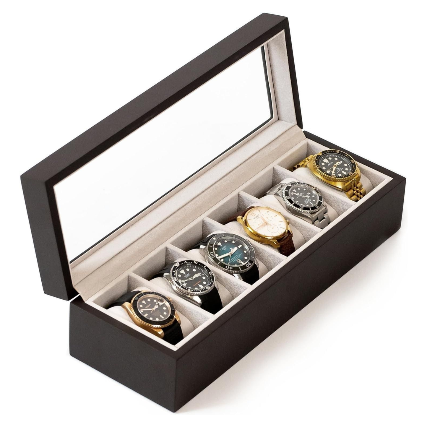 Wood Watch Box Organizer with Glass Display Top