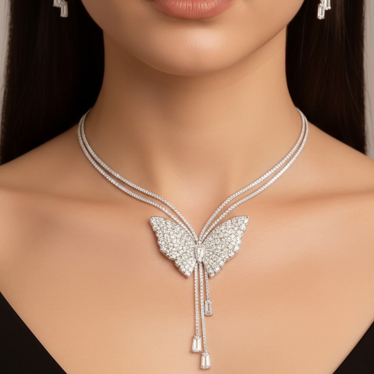 Butterfly Pendant Necklace with Earrings