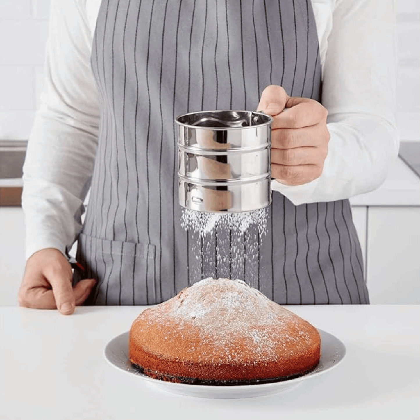 Stainless Steel Double Layer Flour Sifter with Hand Press Design