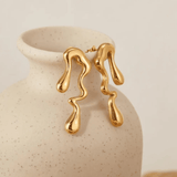 Gold Plated Stainless Steel Liquid Metal Water Drop Earrings – Waterproof & Anti-Tarnish