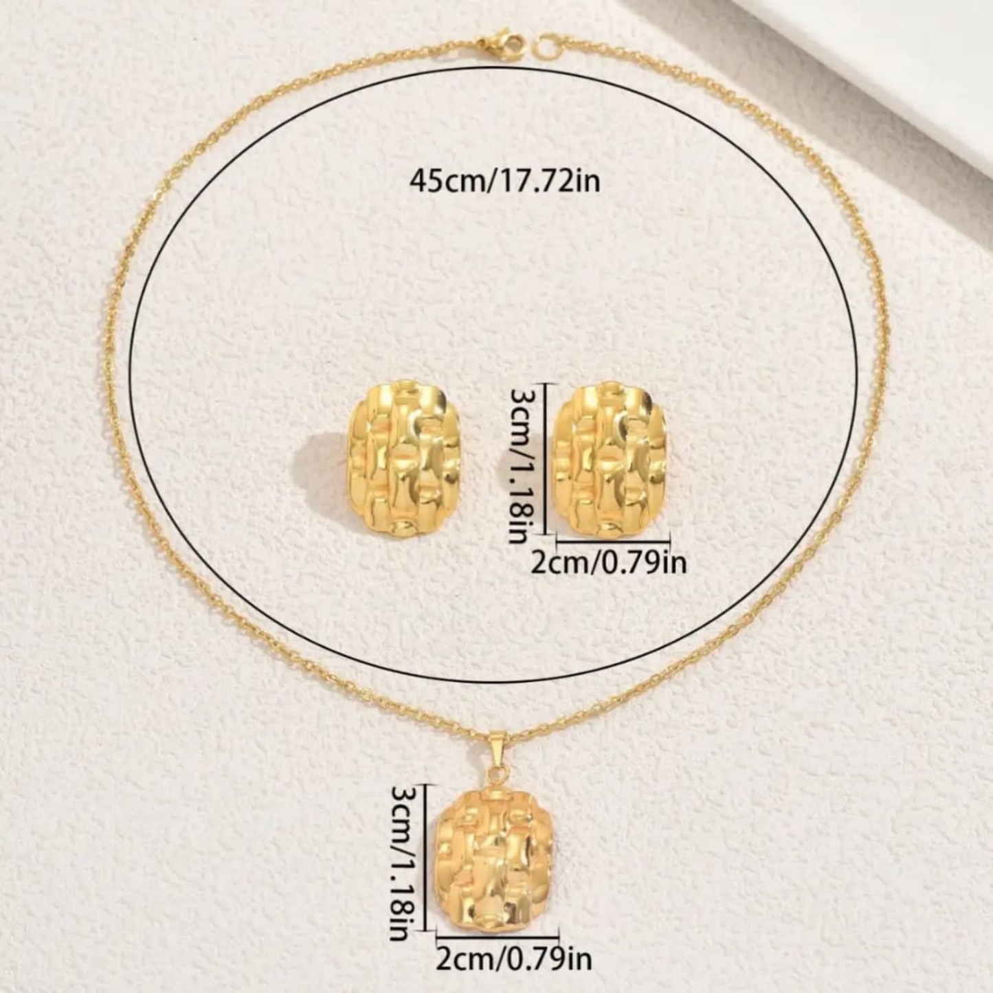 Gold Plated Oval Woven Mesh Texture Necklace and Earrings Set