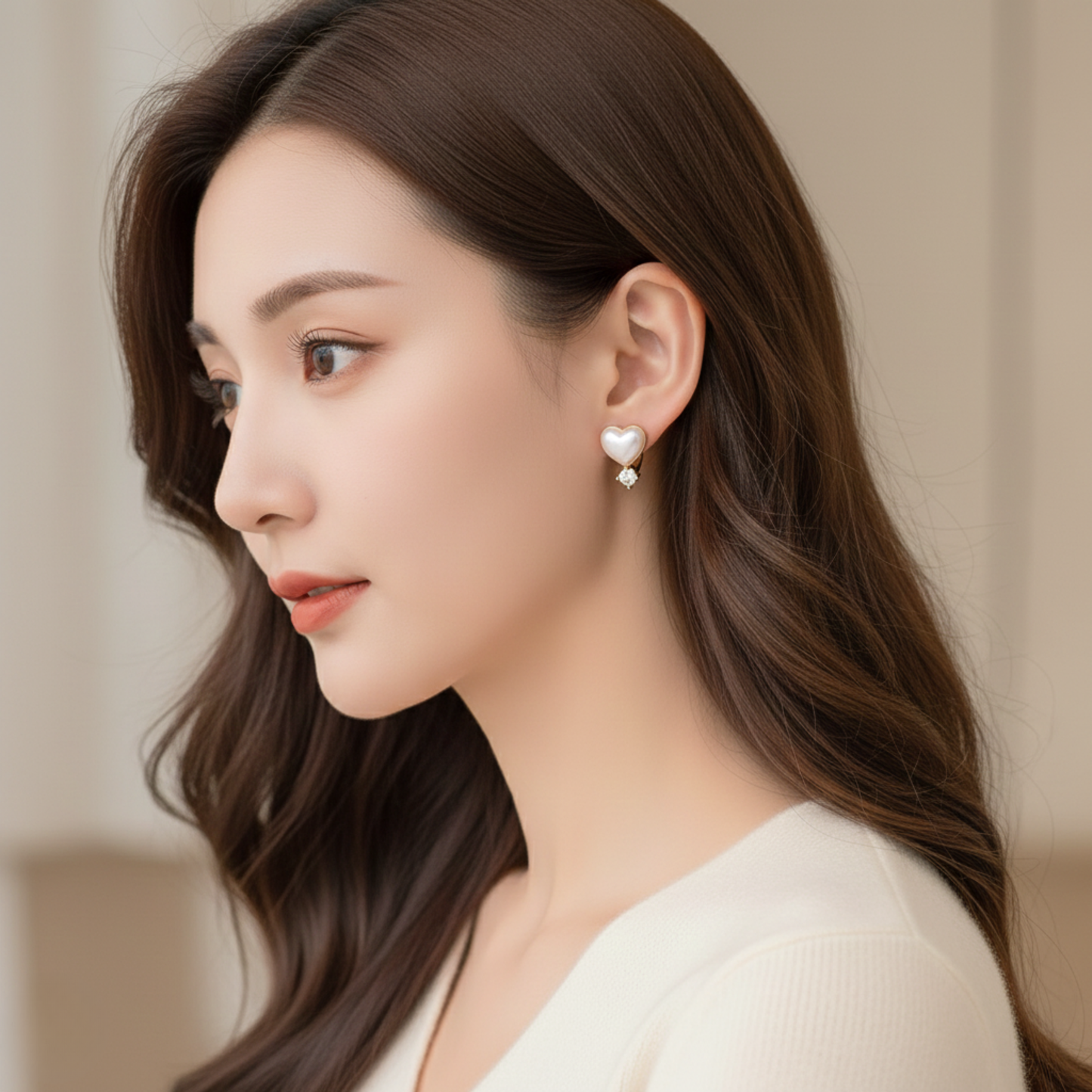 White Heart Diamond Earring