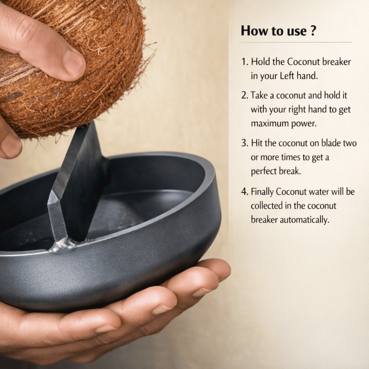 CocoCrack Steel Pro Coconut Breaker – Heavy-Duty Hand Press Coconut Opener with Water Collector