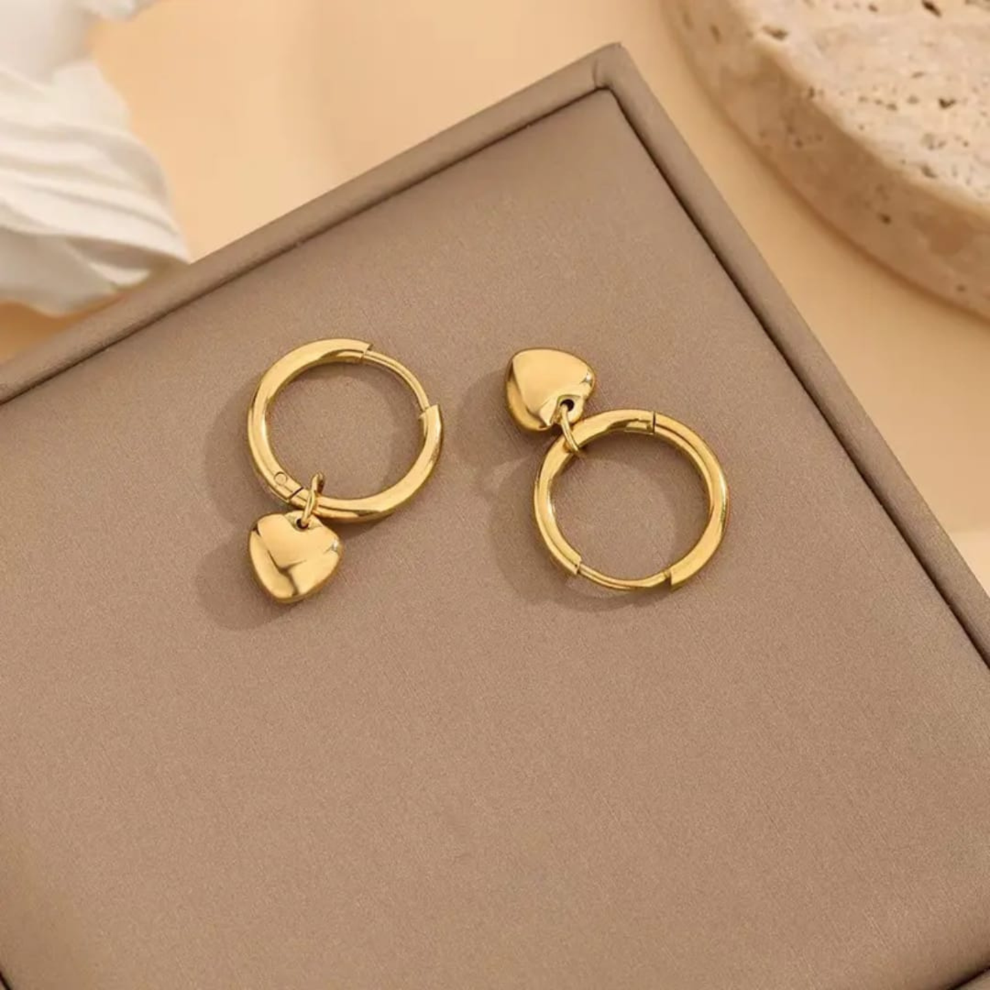 Small Heart Hoop Earrings – Gold Plated Stainless Steel
