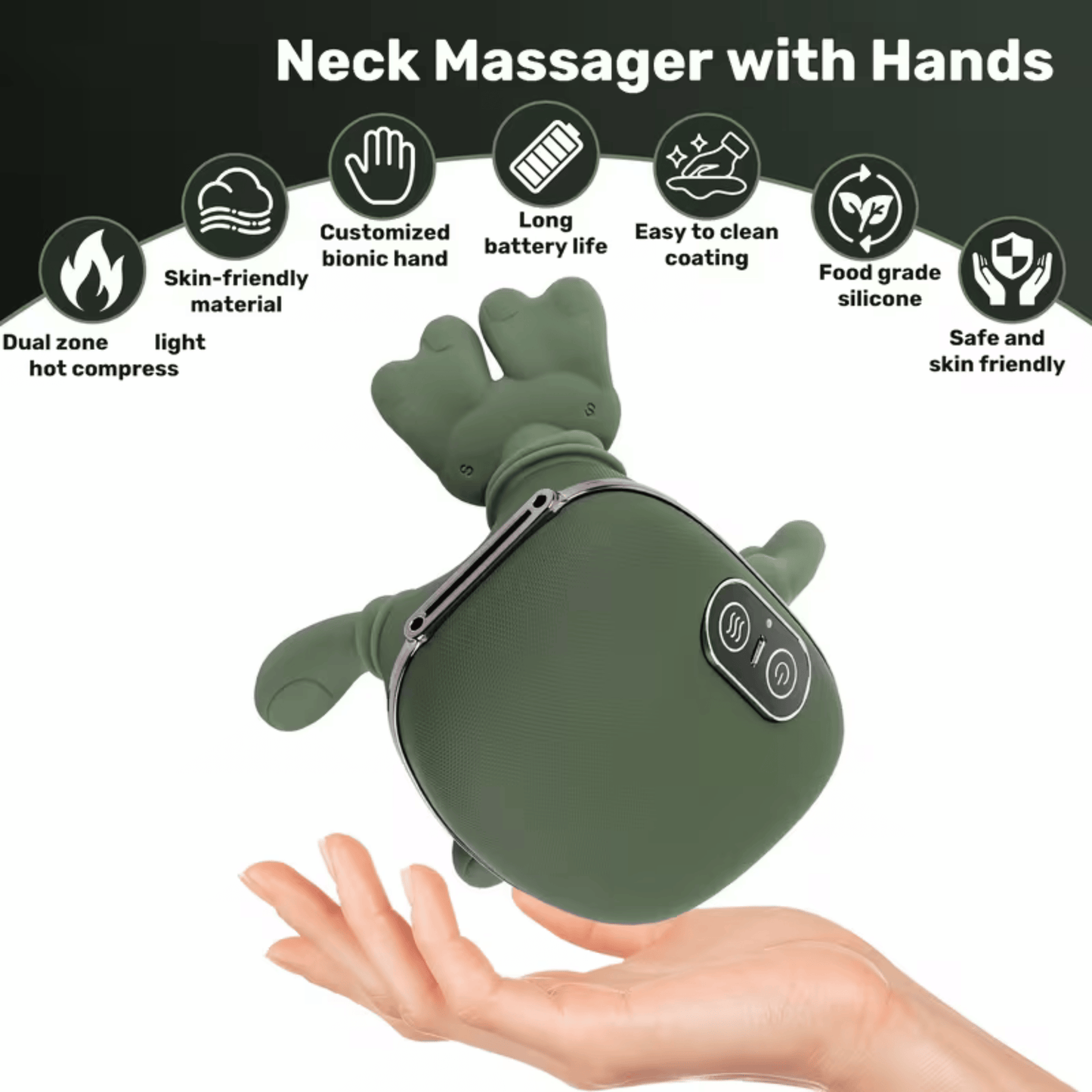 Bionic Heated Neck & Shoulder Massager – Wireless 4D Kneading Massage (Green)