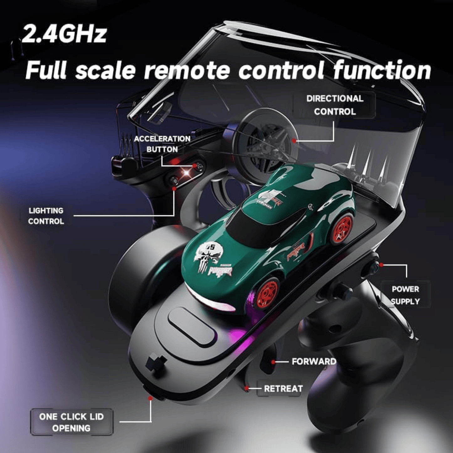 TurboMini 1:64 RC Drift Car – LED Lights, Instant Boost & Type-C Fast Charging