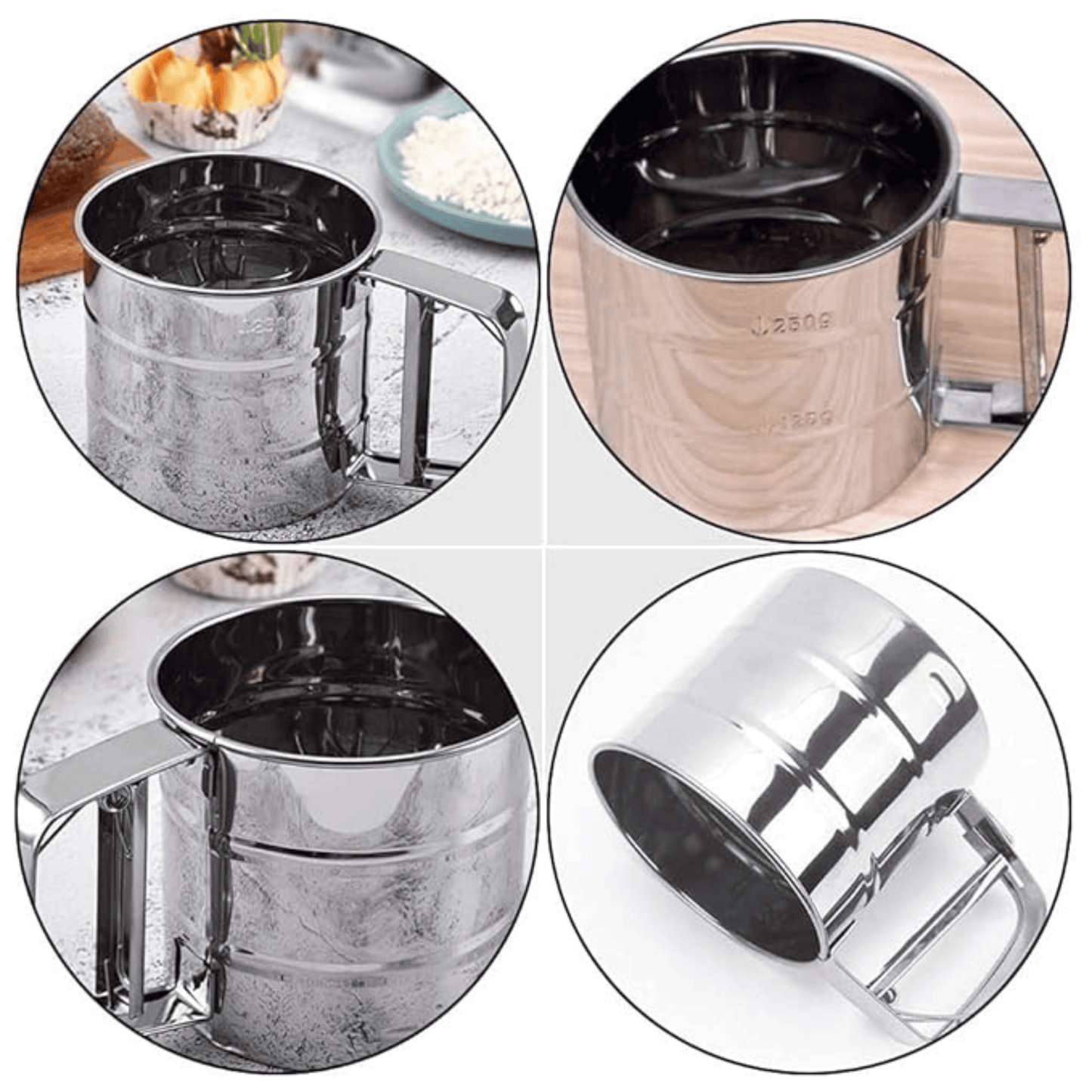 Stainless Steel Double Layer Flour Sifter with Hand Press Design