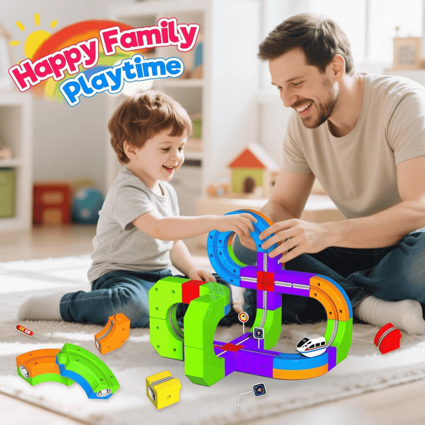 Electric Train Set with 3D Magic Flexible Race Tracks – Gravity-Defying STEM Toy (51 Pieces)