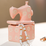 Handmade Kawaii Miniature Dollhouse Pink Ceramic Sewing Machine Trinket Box