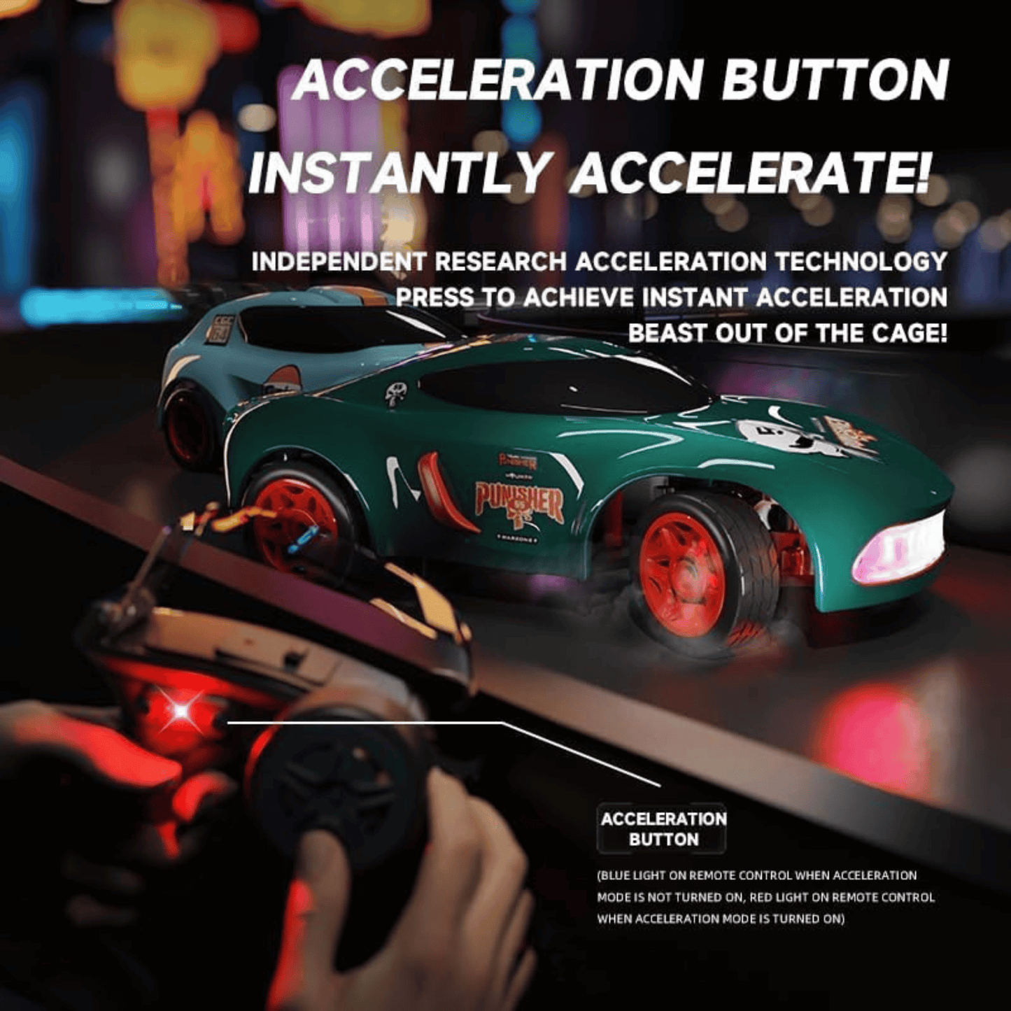 TurboMini 1:64 RC Drift Car – LED Lights, Instant Boost & Type-C Fast Charging