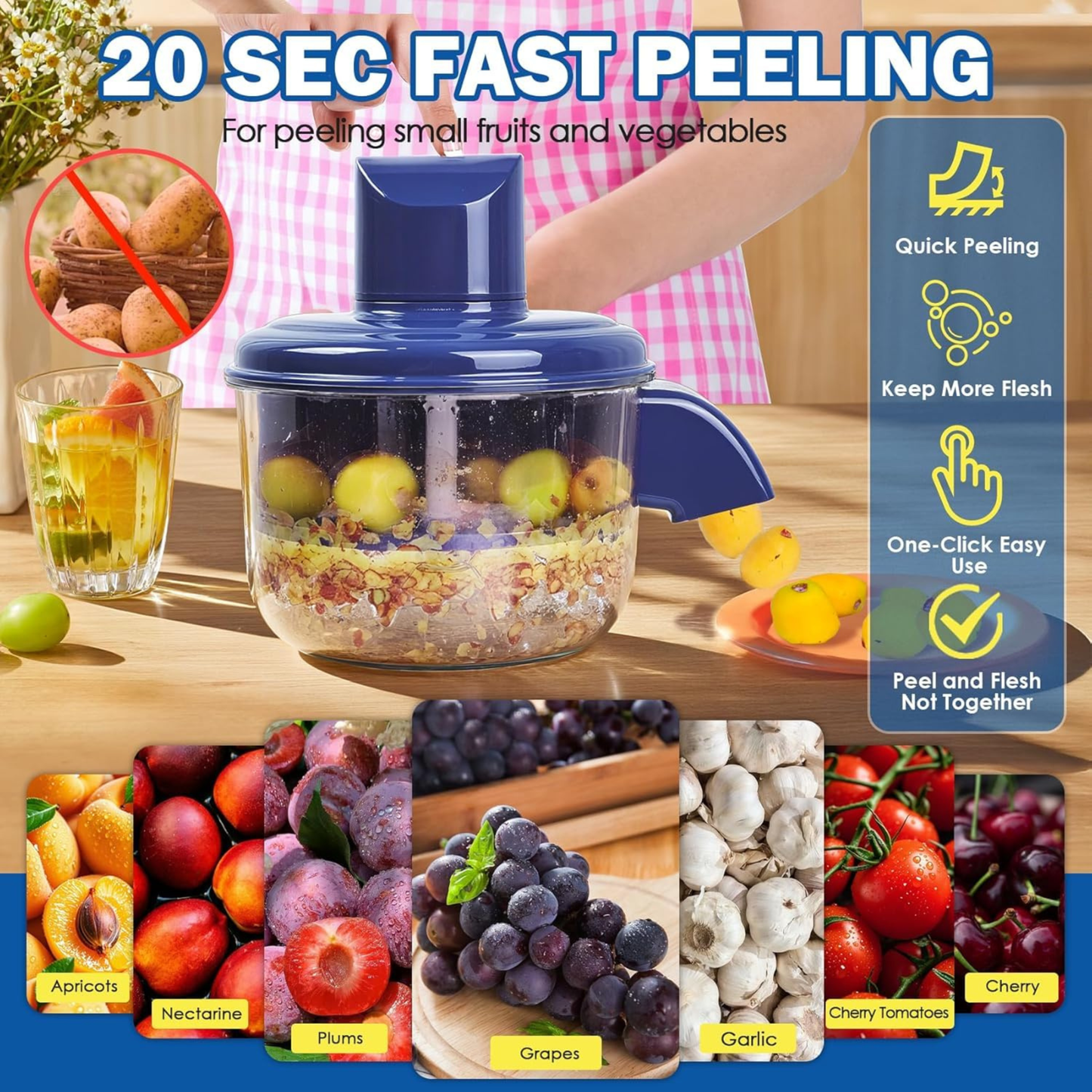 50W Electric Garlic & Small Fruit Peeler Machine – Automatic, Rechargeable, Food-Grade Stainless Steel Blades