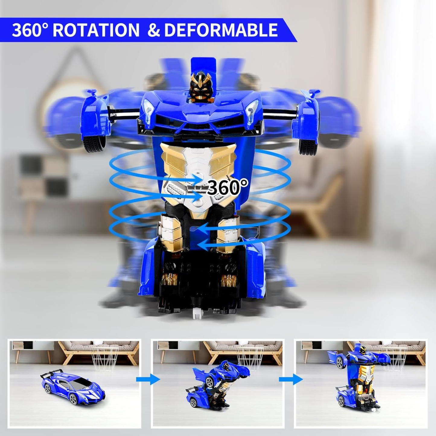 2-in-1 Transforming Remote Control Car Robot – One-Click Conversion with Rechargeable Battery